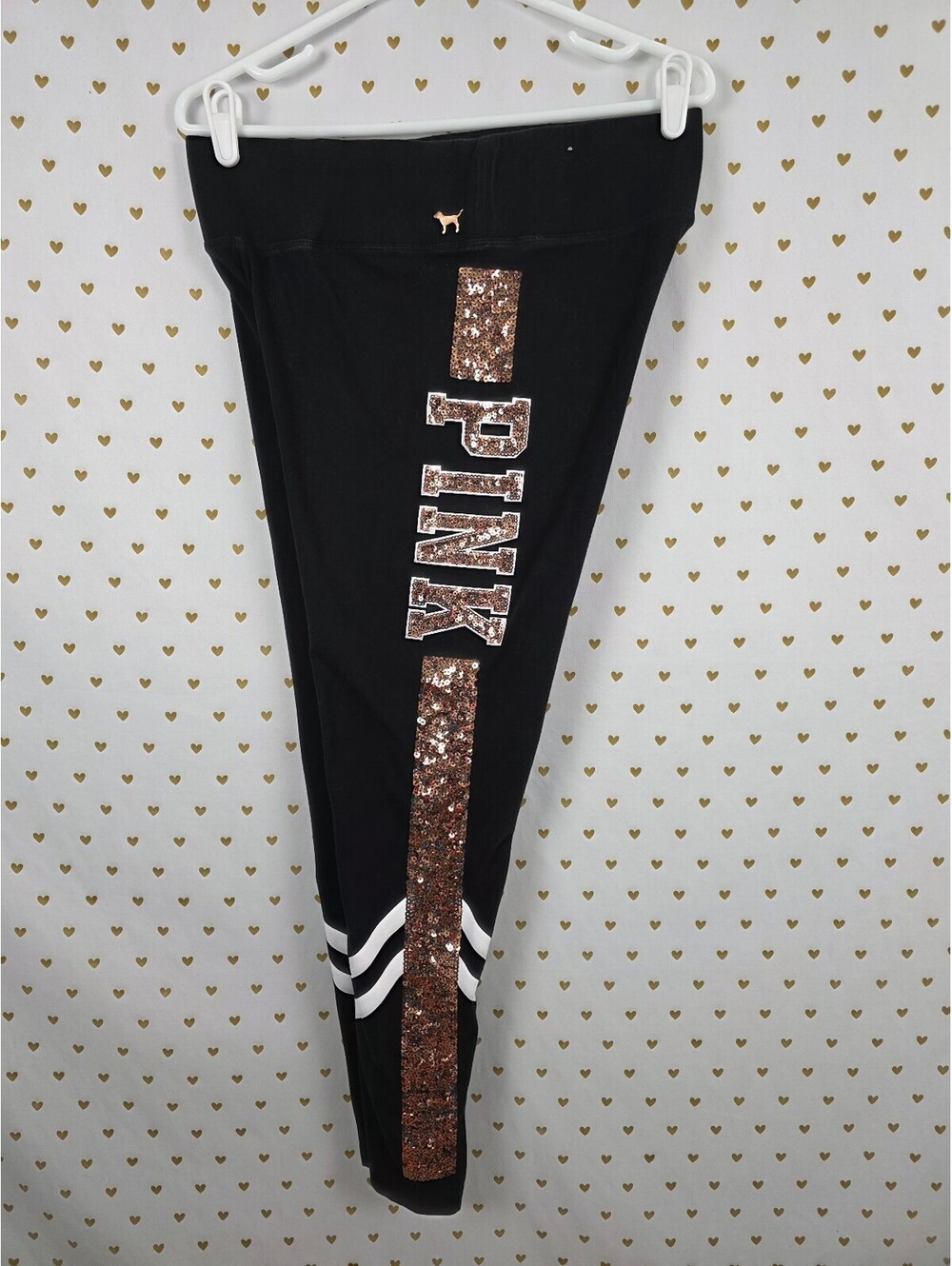 Victorias Secret PINK Rose Gold Bling Yoga Pants Sequined Leggings large